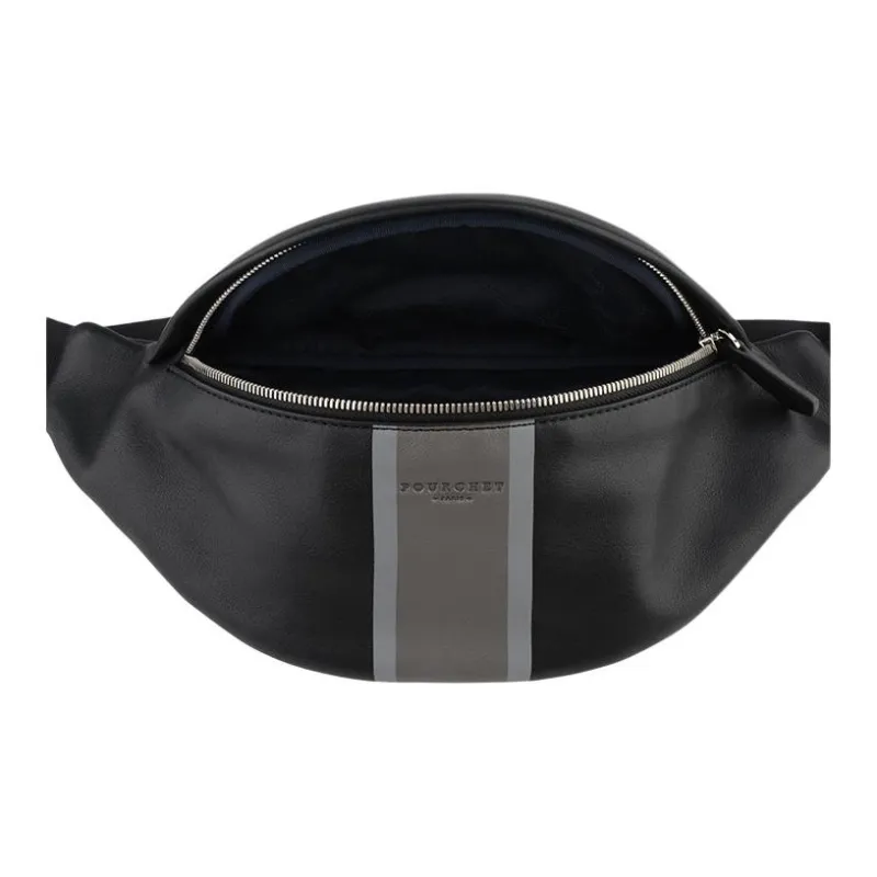 POURCHET Top Grain Cow Leather Fanny Pack Medium Size Men's Black-1