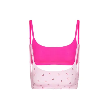 SKIMS FITS EVERYBODY SCOOP BRALETTE 2 PACK Bra Women's 2 Pack FLAMINGO And CHERRY PRINT/Flamingo And Cherry Print