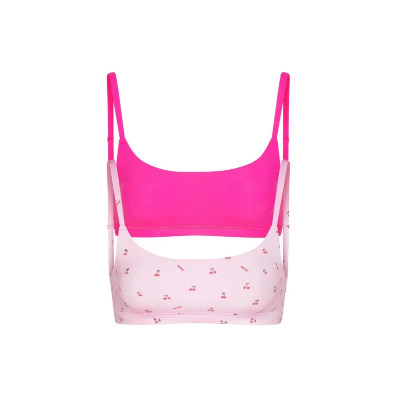 SKIMS FITS EVERYBODY SCOOP BRALETTE 2 PACK Bra Women's 2 Pack FLAMINGO And CHERRY PRINT/Flamingo And Cherry Print-0
