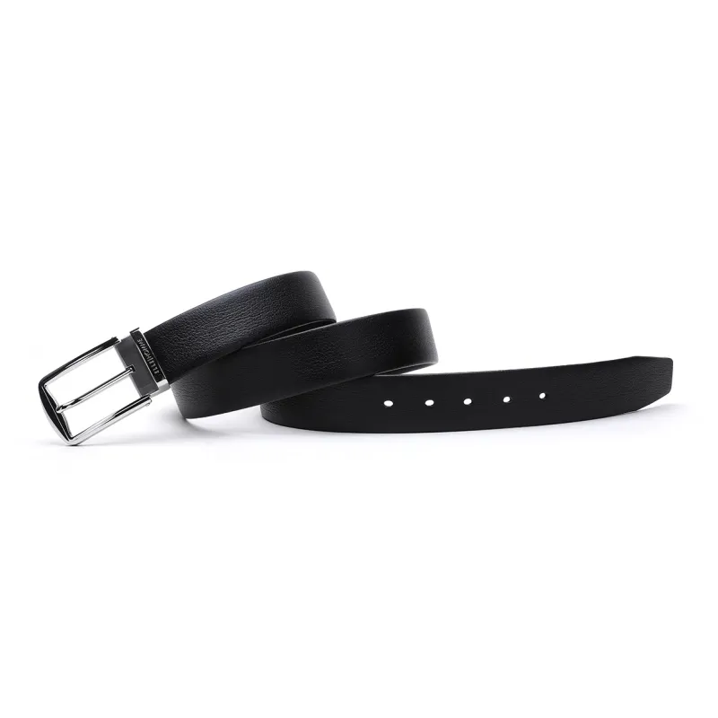 ELLE HOMME Pin Buckle Belt Casual Fashion Cow Leather, Steel Buckle Belt Men's Black Width 3.7cm-2
