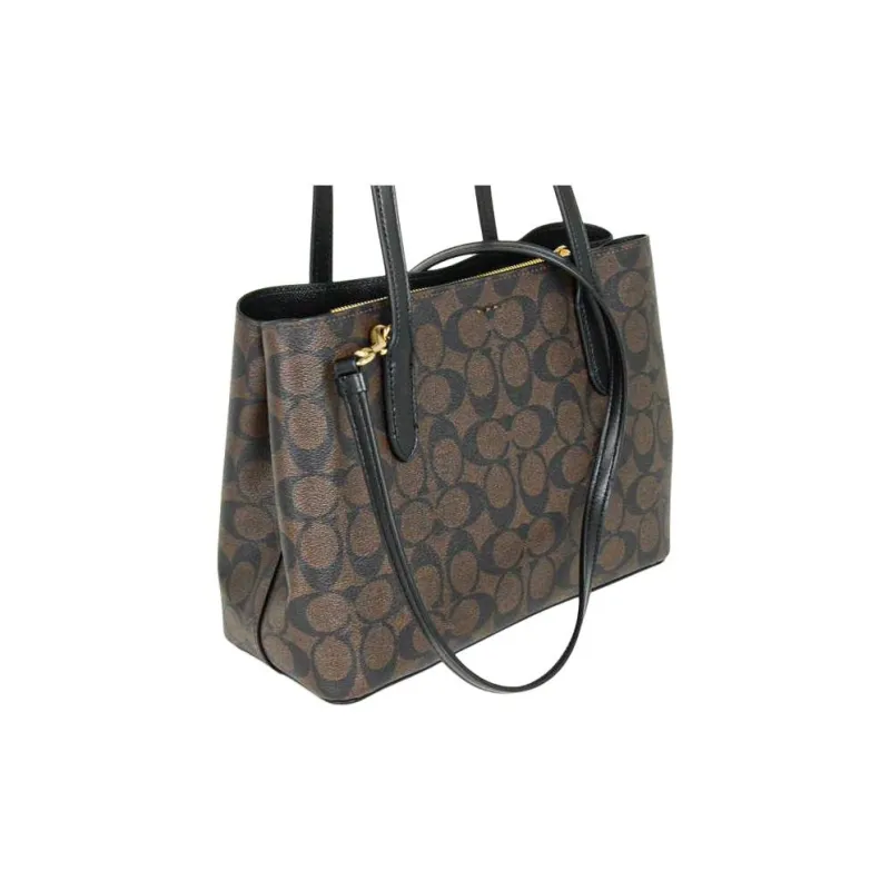 COACH Avenue Leather Tote Bag Shopping Bag Shoulder Bag Handbag Large Size Women's Dark Brown & Black-2