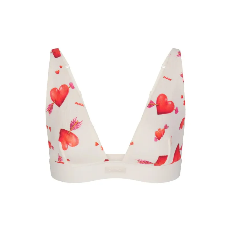SKIMS Valentine's Day Collection COTTON RIB PLUNGE BRALETTE Bra Women's MARBLE HEART AND ARROW/Marble Heart And Arrow-0