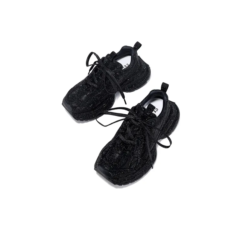 SELAIYA Anti Slip And Wear Resistant Height Increasing Low Top Chunky Sneakers Women's Black-3