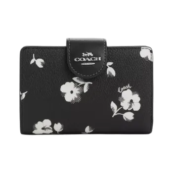 COACH Corner Zip Canvas Card Holder Wallet Medium Size Women's Silver/Black Multicolor