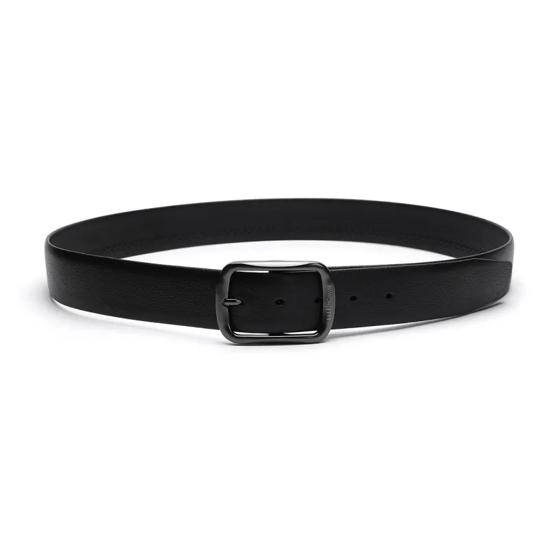 ELLE HOMME Pin Buckle Belt Sun Buckle Fashion Trend Top Grain Cow Leather, Alloy Buckle Belt Men's Black Width 3.85cm-3
