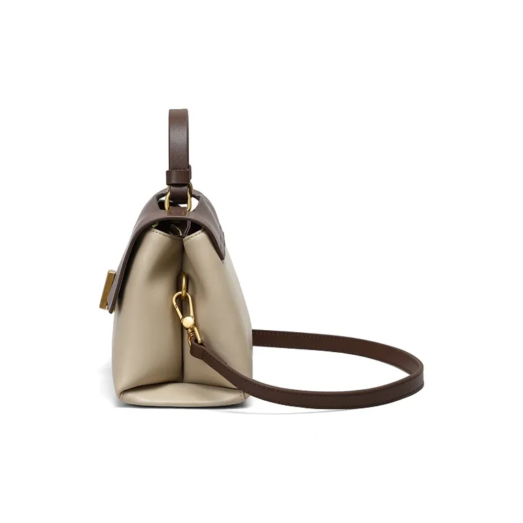 VINEY Cow Leather Handbag, Shoulder Bag, Crossbody Bag Regular Women's Beige Coffee-5
