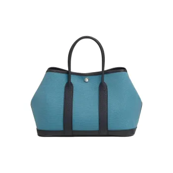 HERMES Garden Party Denim Blue Canvas With Leather Canvas Bag Garden Bag Handbag Unisex Blue