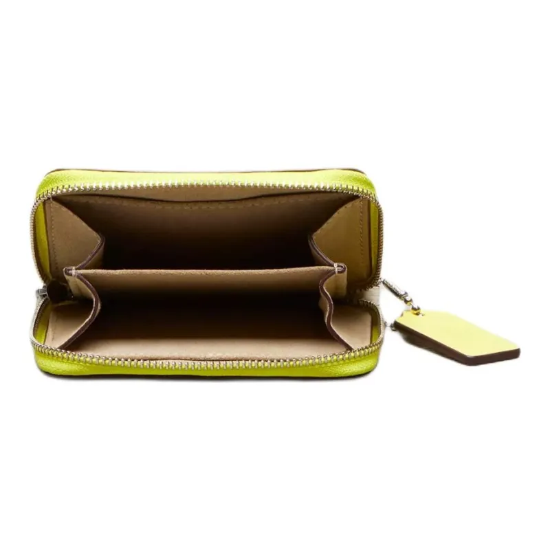 Coachtopia Leather Coin Purses Wallets Women's Bright Yellow Color Blocking Chalk-2