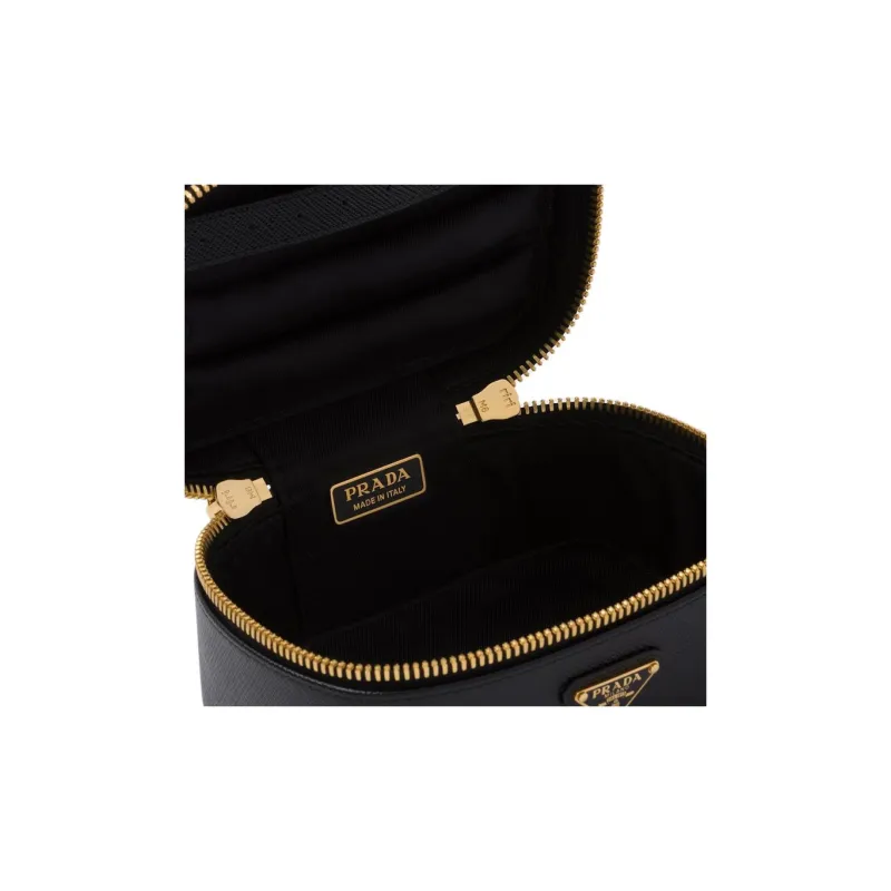 PRADA Leather Handbag Makeup Bag Women's Black-3