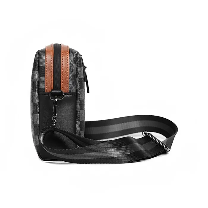 ALNI BITTON Synthetic Leather, Textile Shoulder Bag, Crossbody Bag Regular Men's Black Square-2