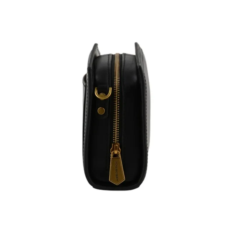 POURCHET Top Grain Cow Leather Shoulder Bag Crossbody Bag Medium Size Women's Black/Sand Yellow-2