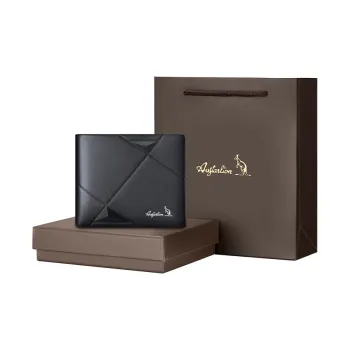 AUGTARLION Cow Leather Card Clip Wallet Men's Black