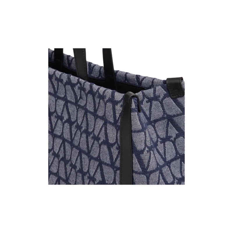 Valentino Jacquard Fabric Tote Bag Shopping Bag Handbag Medium Size Men's Denim Patchwork Black-5