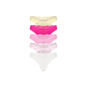 SKIMS FITS EVERYBODY LACE DIPPED THONG 5-PACK Underpants Women's 5 Pack Cherry Print Multicolor