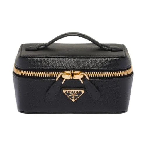 PRADA Leather Handbag Makeup Bag Women's Black