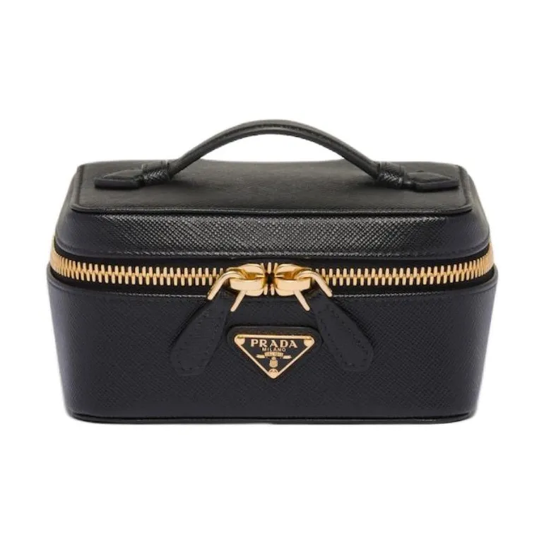 PRADA Leather Handbag Makeup Bag Women's Black-0
