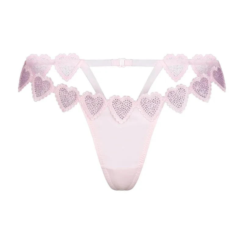 SKIMS RHINESTONE HEART OPEN CUP BRALETTE AND THONG SET Underwear Set Women's CHERRY BLOSSOM/Cherry Blossom-2