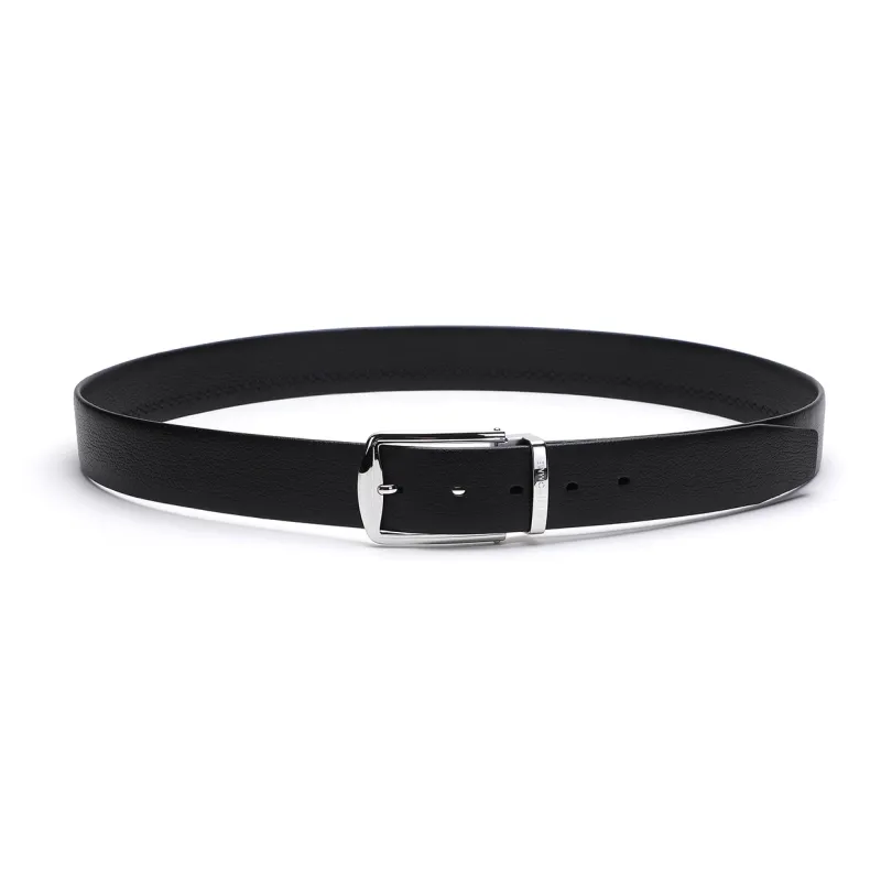 ELLE HOMME Pin Buckle Belt Casual Fashion Cow Leather, Steel Buckle Belt Men's Black Width 3.7cm-3
