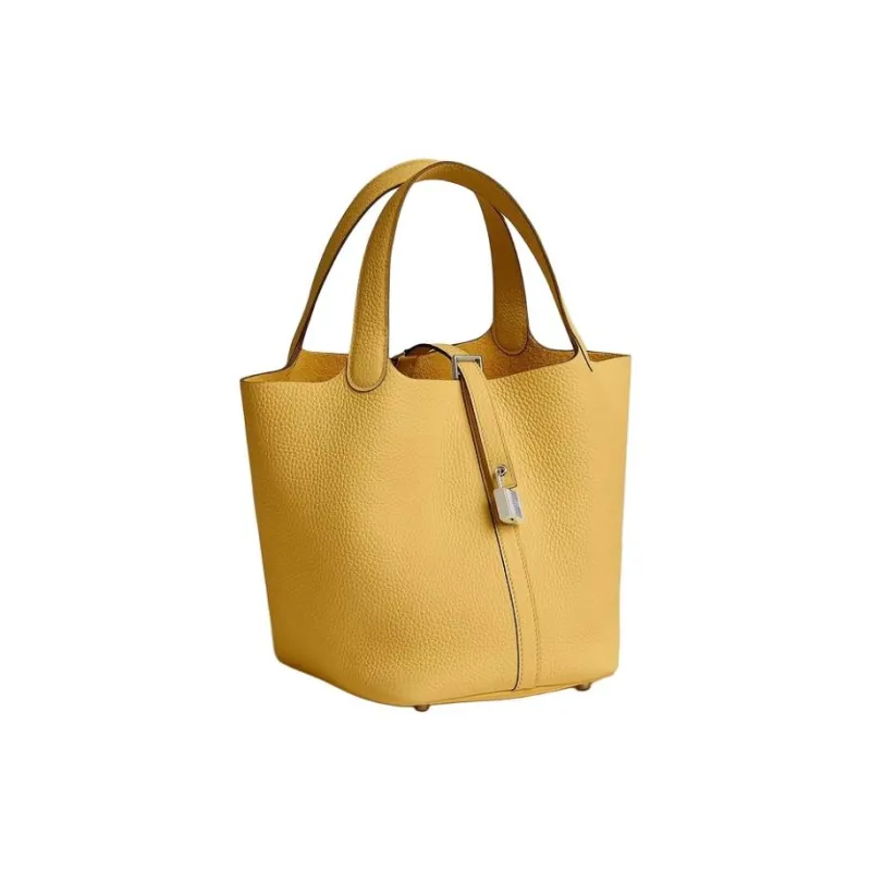 HERMES Picotin Lock Clemence Bullock Leather Basket Bag, Bucket Bag, Handbag Women's Sun Yellow-1