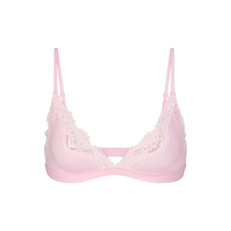 SKIMS Valentine's Day FITS EVERYBODY LACE TRIANGLE BRALETTE Bra Women's Cherry Blossom Tonal-0