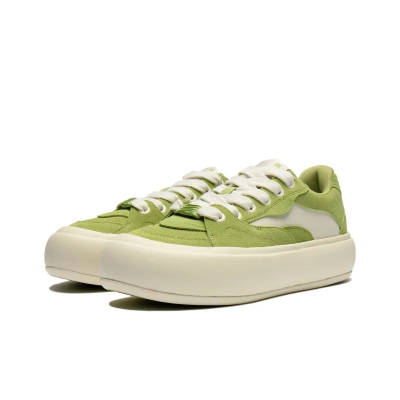 LiNing Puff Platform Cushioning Wear-Resistant Low-Top Skateboard Shoes Women's Green White-2