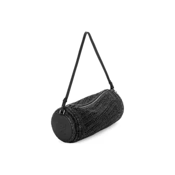 LOEWE Raffia With Calfskin Crossbody Handbag Shoulder Bag Women's Black