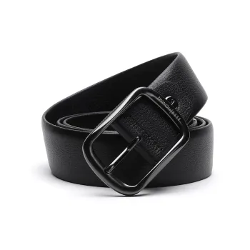 ELLE HOMME Pin Buckle Belt Sun Buckle Fashion Trend Top Grain Cow Leather, Alloy Buckle Belt Men's Black Width 3.85cm