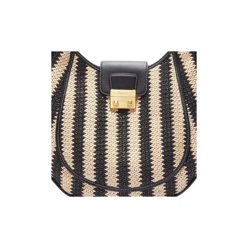 3.1 Phillip Lim Pashli Raffia Vagabond Bag Handbag Shoulder Bag Women's White & Black-2