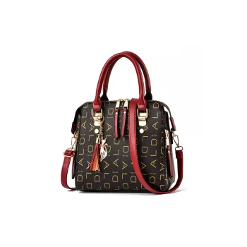 Dusen Kangaroo PU Crossbody Bag, Shoulder Bag, Handbag Medium Size Women's Burgundy/Black/Earth Yellow