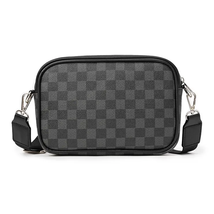 ALNI BITTON Synthetic Leather Combo Bag, Crossbody Bag Regular Men's Black Plaid-2