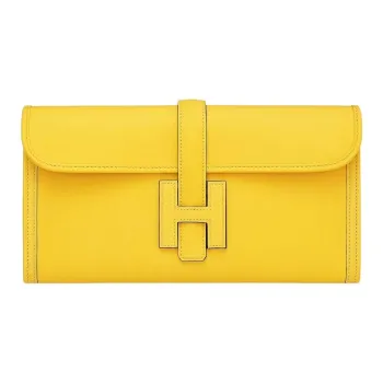 HERMES Jige Elan Swift Leather Clutch Women's Naples Yellow & Red