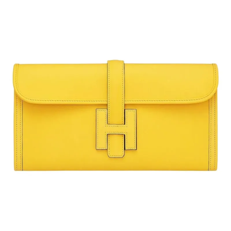 HERMES Jige Elan Swift Leather Clutch Women's Naples Yellow & Red-0