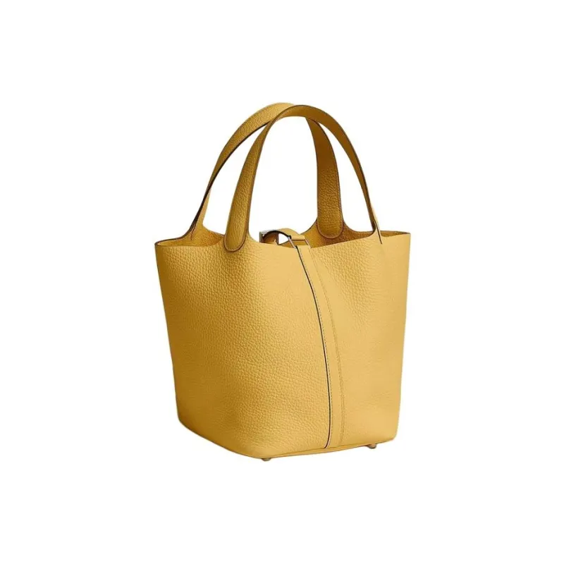 HERMES Picotin Lock Clemence Bullock Leather Basket Bag, Bucket Bag, Handbag Women's Sun Yellow-2