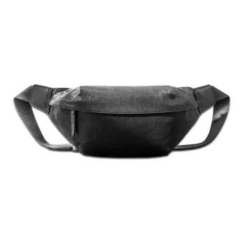 Back Step Top Grain Vegetable Tanned Cow Leather Genuine Leather Cell Phone Pouch Sling Bag Regular Unisex Black
