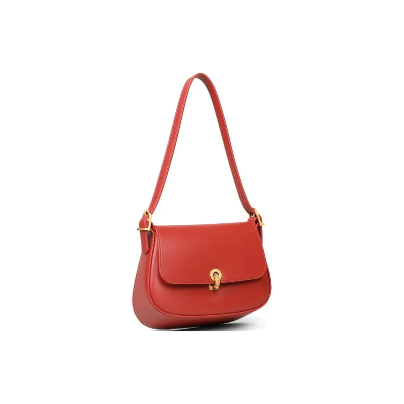 COMELY Cow Leather Patchwork Synthetic Leather Wedding Bag Shoulder Bag Crossbody Bag Small Size Women's Cherry Red-2