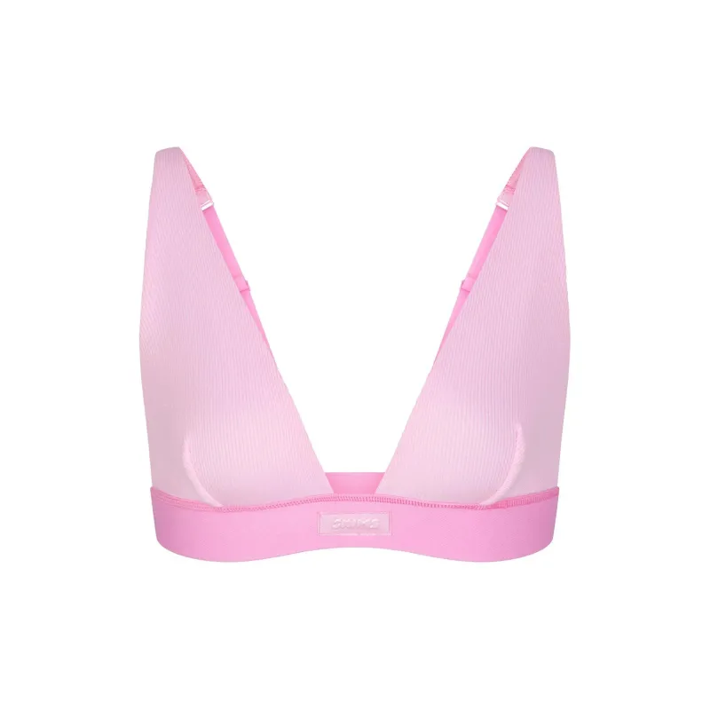 SKIMS Valentine's Day COTTON RIB PLUNGE BRALETTE Bra Women's BUBBLE GUM/Bubble Gum-0