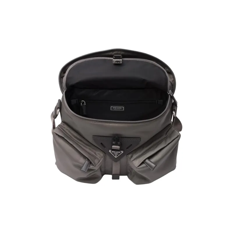 PRADA Recycled Nylon With Patchwork Leather Crossbody Bag Shoulder Bag Men's Gray-3