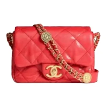 CHANEL 22A Early Autumn Grain Cow Leather Shoulder Bag, Crossbody Bag Women's Red