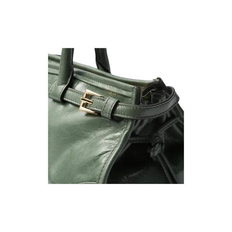 PRADA Leather One Shoulder Handbag Medium Size Women's Sage Green-5