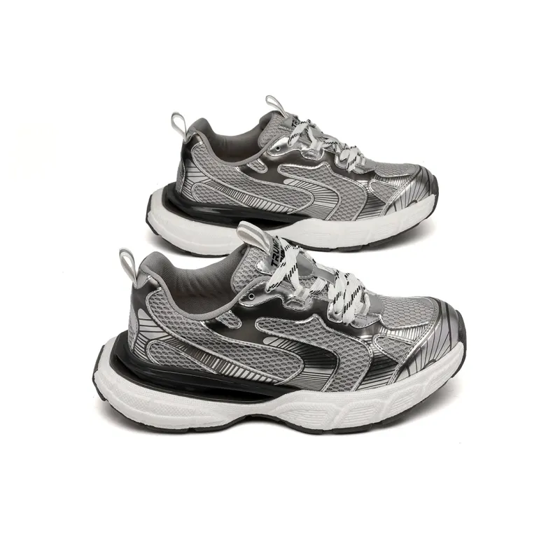 TRUMPPIPE Cushioning Wear Resistant Low Top Chunky Sneakers Men's Gray-2