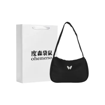 Dusen Kangaroo Nylon Shoulder Bag Regular Women's Black/White