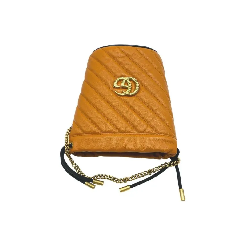 GUCCI GG Marmont Leather Bucket Bags Shoulder Bag Crossbody Bag Mini Women's Brown-3