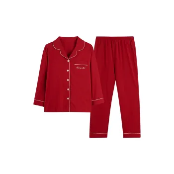 Yi Fen Red Zodiac Year Spring And Autumn Season 100% Cotton Long-Sleeved Fall And Winter Bride Home Set For Women's