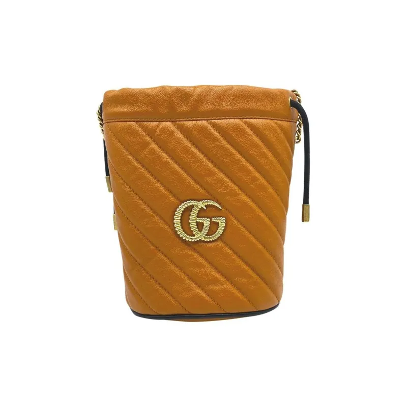GUCCI GG Marmont Leather Bucket Bags Shoulder Bag Crossbody Bag Mini Women's Brown-1
