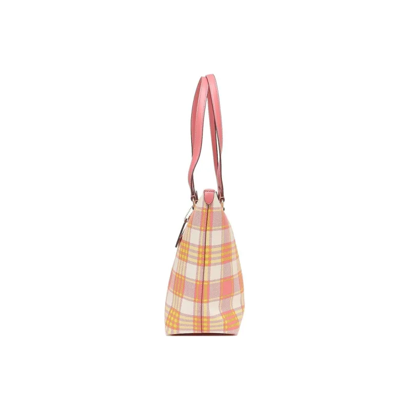 COACH Gallery Coated Canvas With Leather Tote Bag, Shopping Bag, Shoulder Bag Women's Toffee & Gold Zip Closure-2