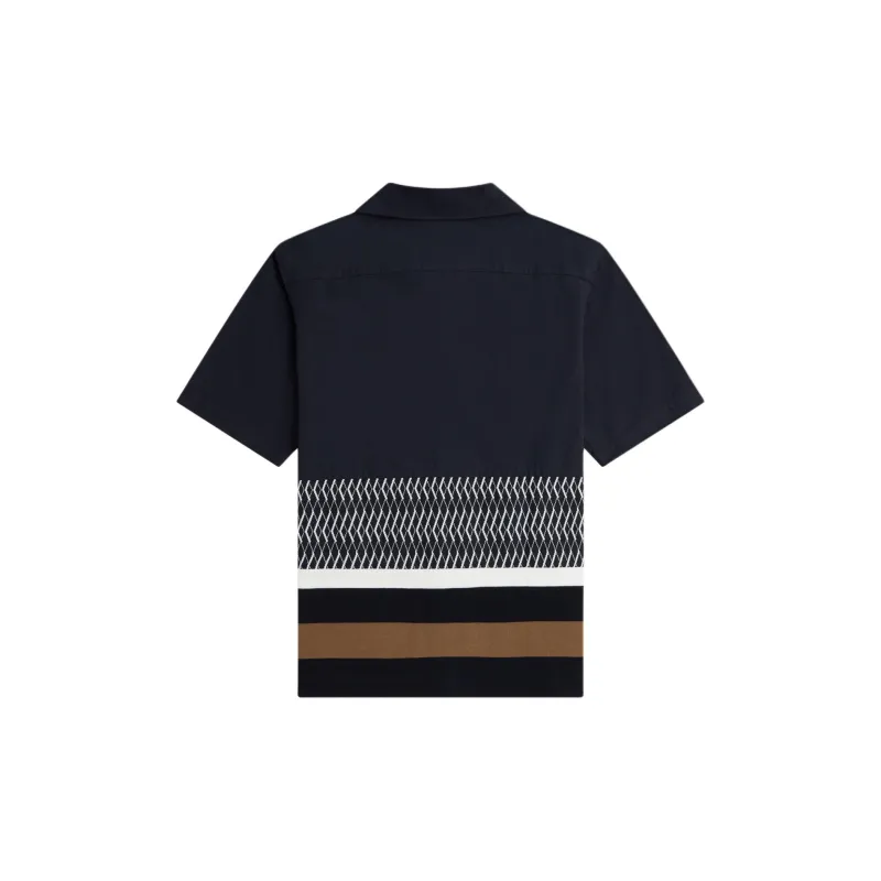 FRED PERRY Knitted Panel Revere Collar Shirt Shirt Men's Marine Blue-1