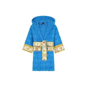 VERSACE Belted Logo Monogram Hooded Robe