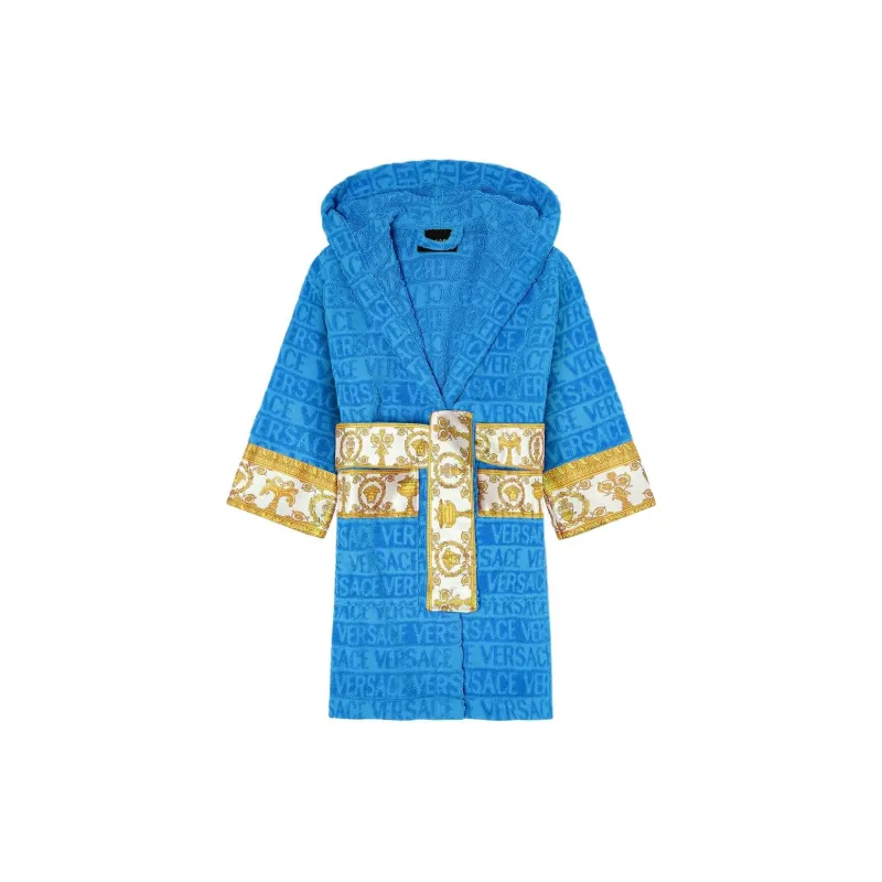 VERSACE Belted Logo Monogram Hooded Robe-0