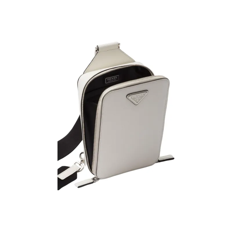PRADA Saffiano Cow Leather Shoulder Bag Crossbody Bag Sling Bags Men's White-2