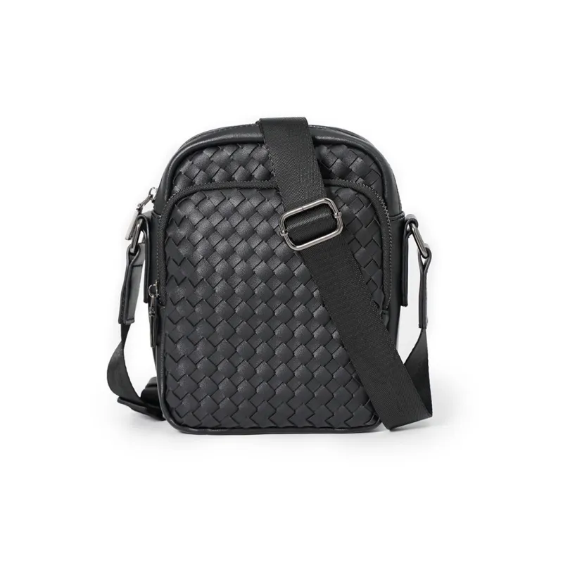 ALNI BITTON Synthetic Leather Small Square Bag Shoulder Bag Crossbody Bag Regular Men's Black/Black Woven-7